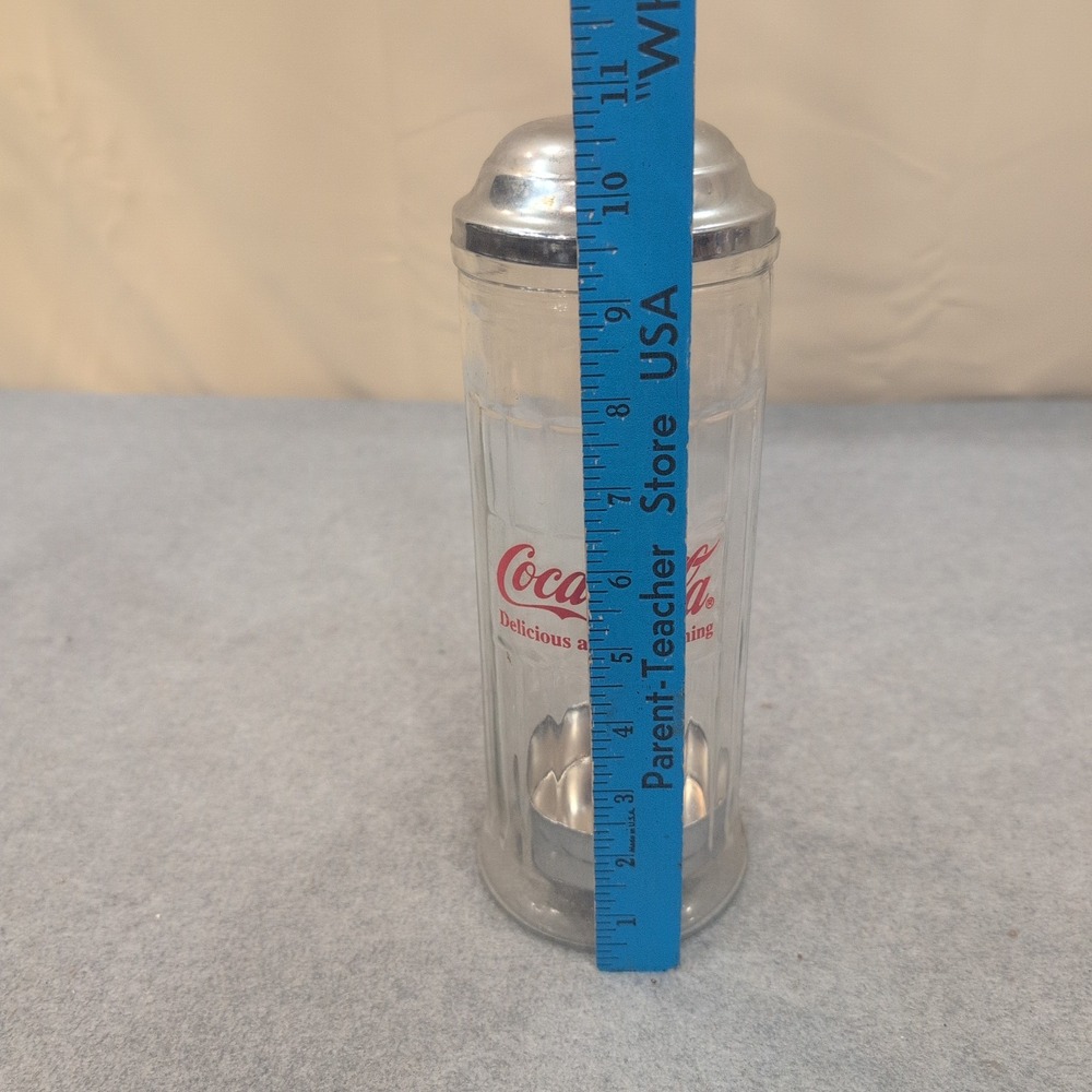 Coca-Cola Glass Straw Dispenser Chrome Lid Vintage Soda Fountain Style - Picture 5 of 7
